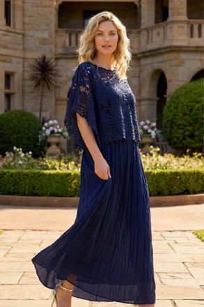 Roman Womens Crochet Overlay Maxi Dress - Navy - Size 10 UK