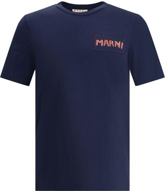 Marni Mens Pocket Tee Logo Detail - Dark Blue Cotton - Size EU 48 (Mens)