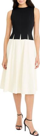 Maggy London Two-Tone Drop Waist Stretch Cotton Midi Dress in Winter White at Nordstrom, Size 18