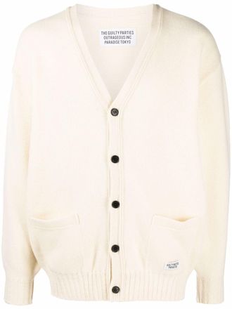 Wacko Maria embroidered-denim knit cardigan - men - Wool - M - White