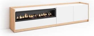 Skraut Home Skraut Home - Mueble Tv, Televisi&oacute;n, 207x37x50cm, Para Tv Hasta 80, Chimenea El&eacute;ctrica, Blanco Y Roble Soft