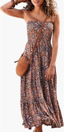 Lascana Womens Smocked Convertible Maxi Dress in Brown Multi at Nordstrom, Size 2