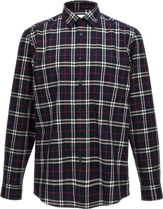 Burberry Casual Shirts, male, Blue, XS, Check print cotton shirt