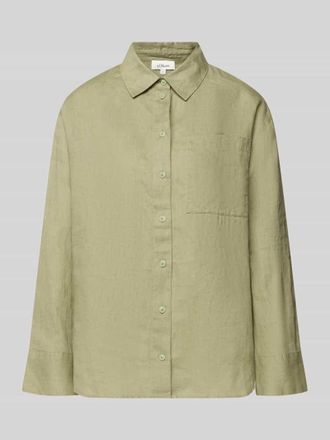 s.Oliver Red Label Regular Fit Hemdbluse aus reinem Leinen in Khaki, Gr&ouml;&szlig;e 34