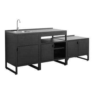 Sweeek Cocina exterior 3 m&oacute;dulos acero inoxidable, negro