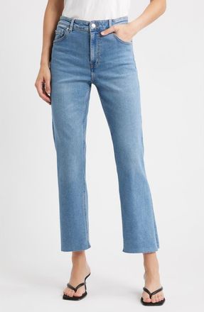 Mango Sienna Raw Hem Crop Flare Jeans in Medium Blue at Nordstrom, Size 6