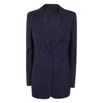 Tom Ford Corded Chalkstripe Wool Single Breasted Western Jacket - Dames - Jassen - Blauw - Maat: 2XS Wol