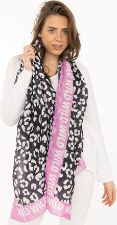 Zwillingsherz Schal ZWILLINGSHERZ Leo Dreams, Damen, schwarz, Web, Obermaterial: 100% Polyester, Modet&uuml;cher Schal, Leomuster und Schriftzug, transparenter Look