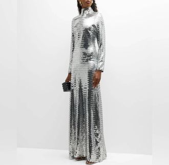 Simon Miller Sequin Sculpty High Collar Maxi Dress In Silver