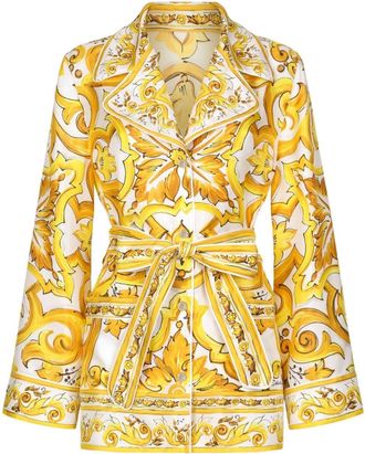 Dolce & Gabbana Majolica-print belted shirt - women - Silk - 42 - Yellow