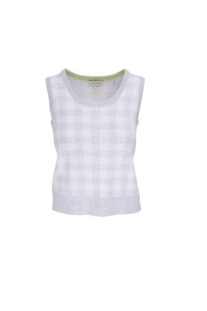 Kinross Cashmere Gingham Tank In Gris White