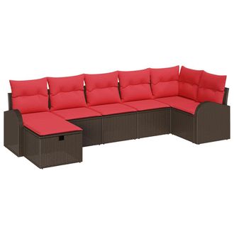 vidaXL Juego De Sof&aacute; Con Coj&iacute;n Manual Marr&oacute;n Y Rojo Rat&aacute;n Sint&eacute;tico Vidaxl