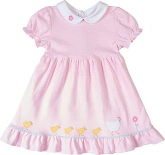 Florence Eiseman Stripe Knit Dress With Flowers, Hen & Chicks in Pink/white at Nordstrom, Size 12M