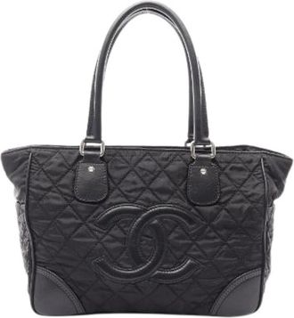 Chanel Pre-owned Paris-New-York Nylon Leather Tote Bag - Dames - Vintage Shopper - Zwart - ONE Size - Nylon - Vintage