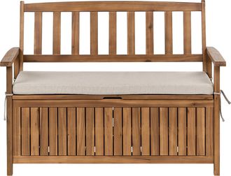 Beliani Banco De Jard&iacute;n Con Almacenaje De Madera Maciza De Acacia R&uacute;stico 120 Cm Con Coj&iacute;n De Olefina Beige Sovana