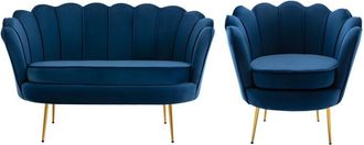 Pascal Morabito Conjunto sofá y sillón fijo terciopelo 3 plazas azul oscuro 124x75cm