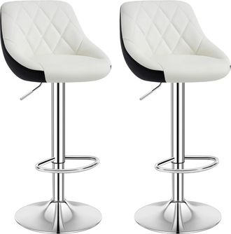 Woltu 2x Taburetes De Bar Con Respaldo Cuero Sint&eacute;tico Taburetes Alto Cocina Regulable En Altura Taburetes Giratorio Sillas Bar Taburete De Trabajo Blanco+n