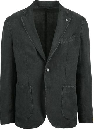 L.B.M. 1911 Forest Green Linen Rounded Blazer