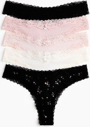H&M 5-pack Microfibre And Lace Brazilian Briefs in Black/floral at Nordstrom, Size X-Large