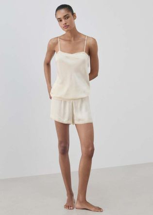 Mango Short pigiama raso pizzo bianco avorio - Donna - S - MANGO