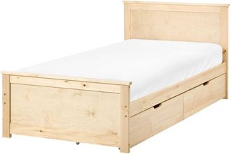Beliani Storage Bed with 2 Drawers Natural Pine Wood MDF Birch Wood EU Single Size 3ft Headboard Scandinavian DAUPHIN