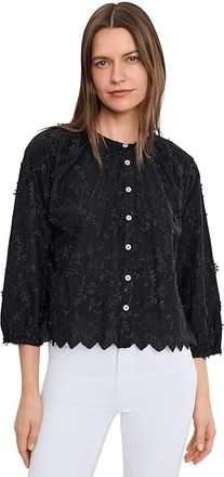 Mod-o-doc 3/4 Sleeve Crew Neck Lace Top Womens Clothing Black : LG (US 12-14), Cotton