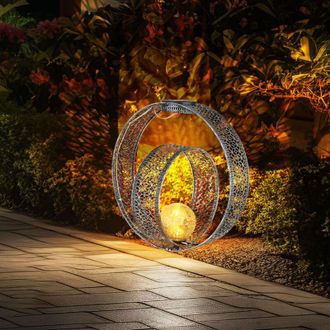 Globo Lighting Lampada solare sfera orientale luce decorativa giardino lampada solare solare metallo per esterni, vetro craquel&eacute;, picchetto da terra, 1x led 0.06W