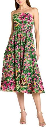 Mac Duggal Strapless Floral Embroidered Midi Dress in Green Multi at Nordstrom, Size 14