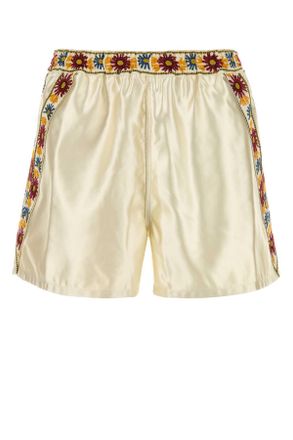 Bode Ivory Satin Candyfloss Bermuda Shorts