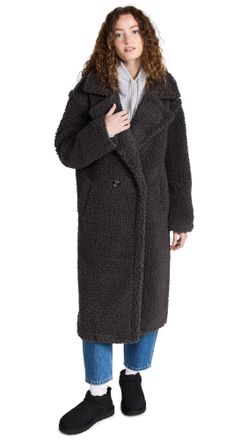 UGG Gertrude Long Teddy Coat Jacket 2022 Ink Black, M