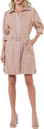 Ciebon Gelso Whipstitch Detail Shirtdress in Taupe at Nordstrom, Size X-Large