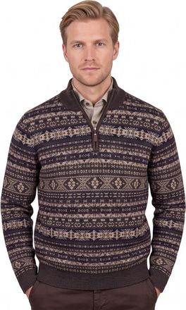 Fynch-Hatton Fynch Hatton Half zip bruin patroon gebreid met print