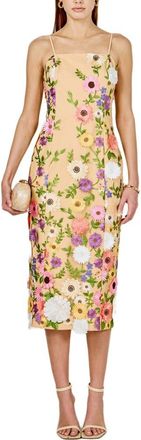 endless rose Floral Embroidery Midi Dress in Beige Multi Floral at Nordstrom, Size X-Small