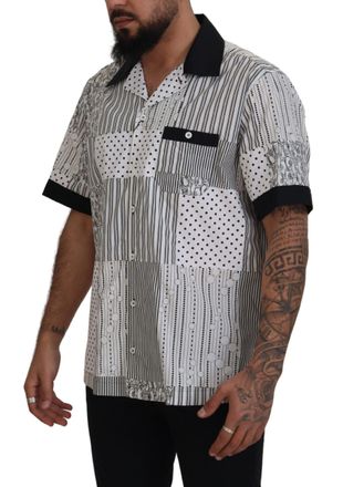 Dolce & Gabbana Mens White Black Patterned Button Down Shirt And Cotton
