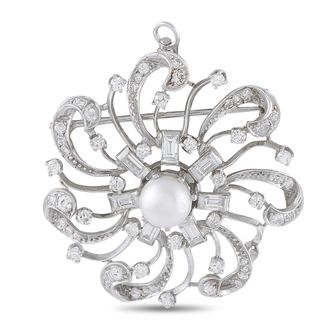 Luxury Bazaar Platinum 2.10ct Diamond Pearl Swirl Brooch MF07-070226