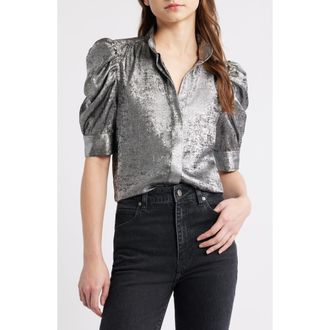 Frame Denim The Gillian Shiny Puff Sleeve Button-Up Shirt in Gunmetal at Nordstrom Rack, Size X-Small