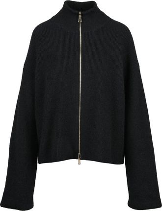 Fabiana Filippi Black Mohair Wool-Blend Zip High-Collar Jacket
