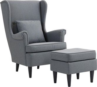 HOMCOM Homcom - Poltrona da Camera in Tessuto con Pouf, Schienale Alto e Cuscino Grigio