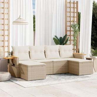 vidaXL Vidaxl - Juego De Sof&aacute;s Jard&iacute;n Con Cojines 6 Pzas Rat&aacute;n Sint&eacute;tico Beige