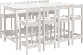 vidaXL Mesa Y Taburetes Altos Jard&iacute;n 9 Pzas Madera Maciza Pino Blanco Vidaxl