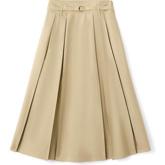 Mango Belted Pleated A-Line Skirt in Medium Brown at Nordstrom, Size Large