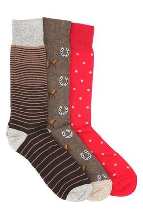 Lorenzo Uomo 3-Pack Cotton Crew Socks in Brown at Nordstrom Rack