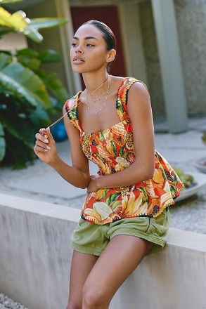 Farm Rio Fruit Garden 100% Cotton Peplum Tank Top