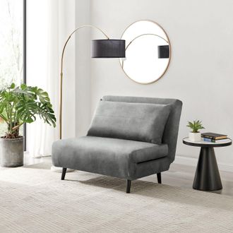 Furniturebox Bobby Compact Futon Inspired Sofa Bed Upholstered In Soft Velvet in Grey | Size: Small