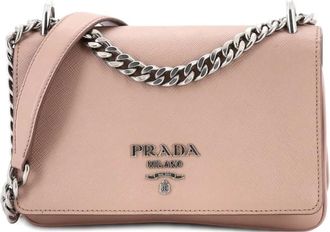 Prada Chain Flap Saffiano and Soft Calf Small crossbody bag - women - Calf Leather/Saffiano Leather - One Size - Neutrals