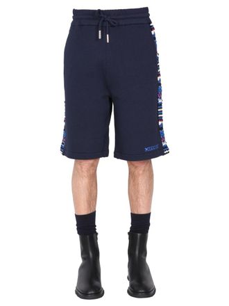Missoni Embroidered Logo and Jacquard Insert Bermuda Shorts - Blue