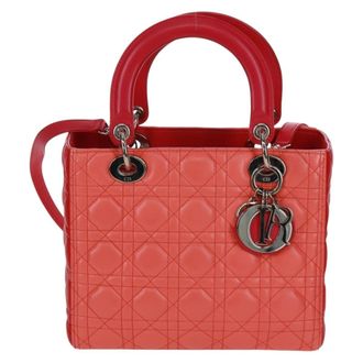 Dior Lady Dior Bag Cannage Quilt Lambskin Orange Leather Handbag (Pre-Owned)