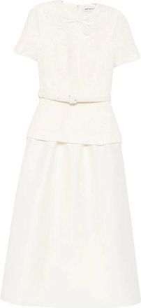 Self Portrait Boucl&eacute; Taffeta Midi Jurk - Dames - Casual kleedjes - Wit - 2XS - Wol - Kleedjes