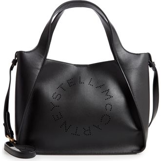 Stella McCartney Perforated Logo Faux Leather Satchel in Black at Nordstrom