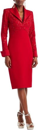 Tadashi Shoji Lace Detail Long Sleeve Sheath Cocktail Dress in Cherry at Nordstrom, Size 18
